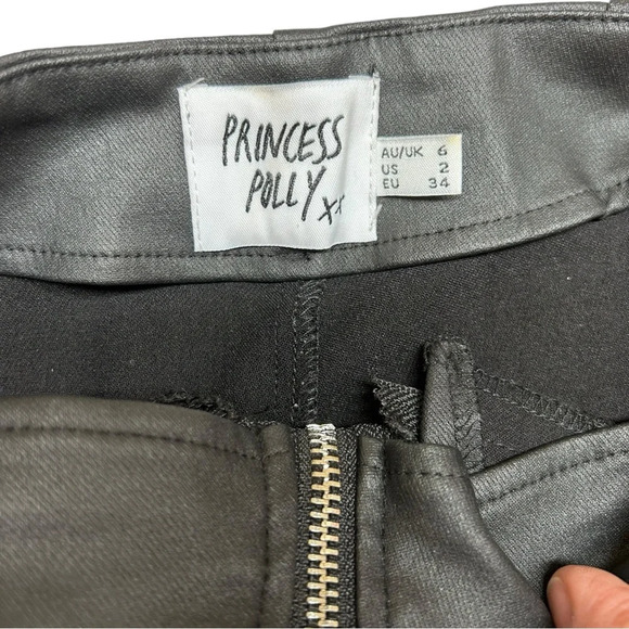 NWOT PRINCESS POLLY Faux leather black skinny pants High Waist Zippers Size 2 - Picture 6 of 10